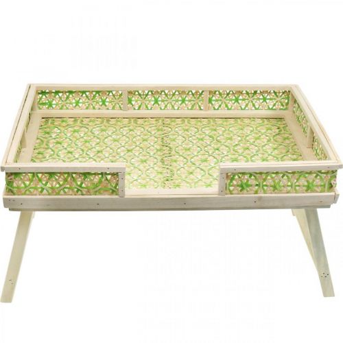 gjenstander Bambus sengebrett, sammenleggbart serveringsbrett, trebrett med flettemønster i grønne og naturlige farger 51,5×37cm