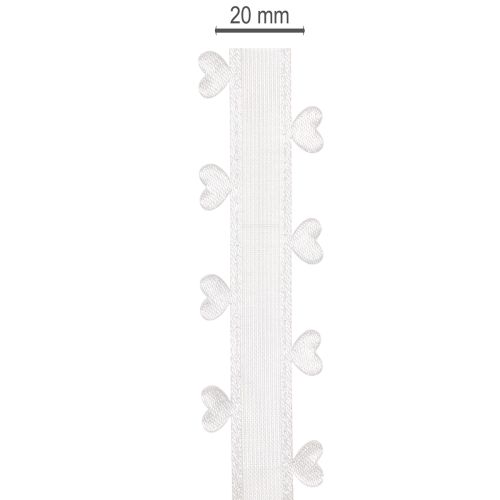 Dekorativt hvitt bånd med hjerter for kreative håndverksideer, 20 mm x 15 m | Floristik24.no