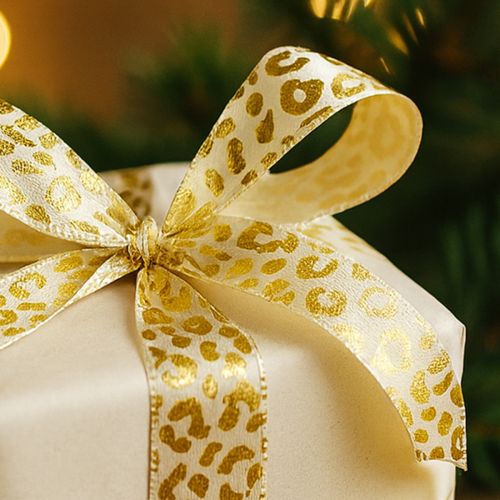 gjenstander Bånd Leopardmønster Silkebånd Kremfarget Gull 15mm 18m