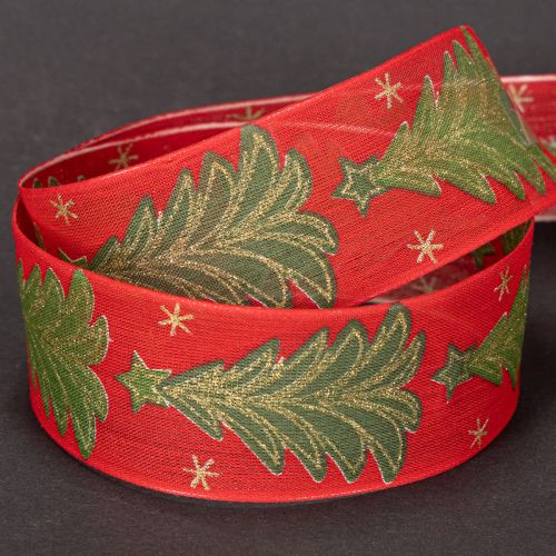 Gavebånd juletre med stjerner 40mm 15m | Floristik24.no