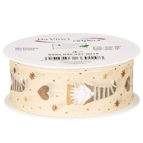 Dekorativt bånd med nisser og hjerter til gaver og håndverk, 40 mm x 15 m | Floristik24.no
