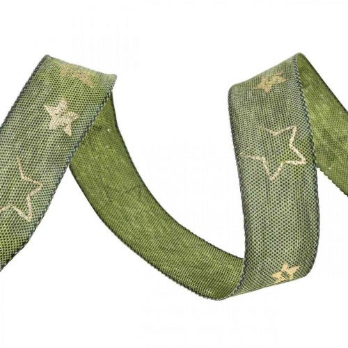 gjenstander Dekorbånd Julesløyfebånd stjerner grønn gylden L15m