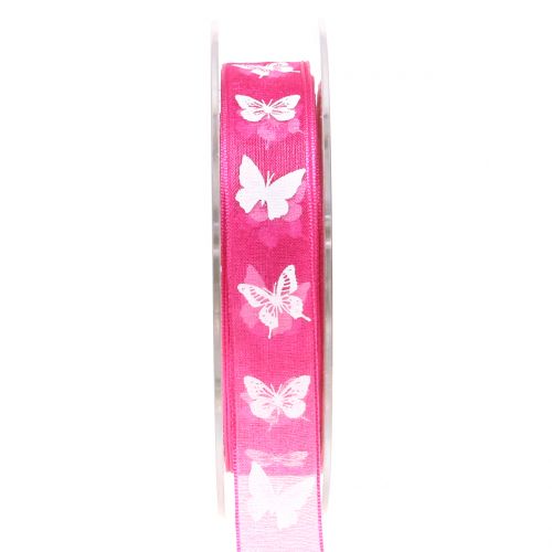 Floristik24 Organza bånd sommerfugl rosa 15mm 20m