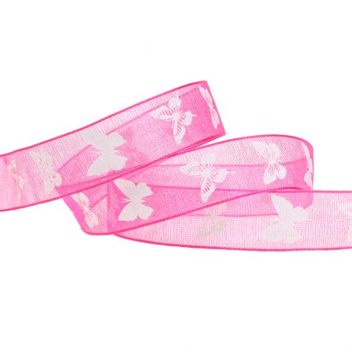 Floristik24 Organza bånd sommerfugl rosa 15mm 20m