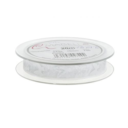 Floristik24 Organzabånd sommerfugl hvit 15mm 20m