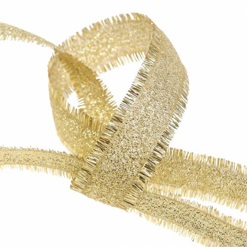 gjenstander Dekorativt bånd gull med frynser 15mm 15m