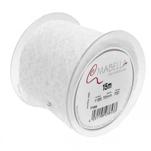 Floristik24 Blomsterblondebånd, bordløper, bryllupsdekorasjon, smykkebånd hvit 70mm 15m