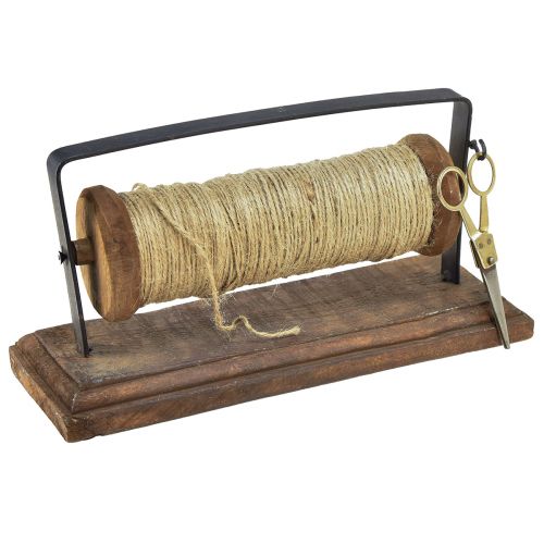 Floristik24 Dispenser tre støpejern garnholder saks jute L27,5cm