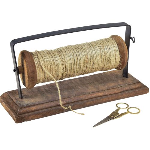 Floristik24 Dispenser tre støpejern garnholder saks jute L27,5cm