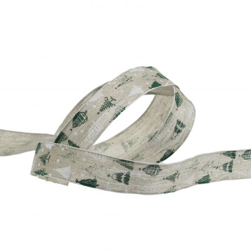 Floristik24 Julebånd Juletre grønt, naturlig 25mm 15m