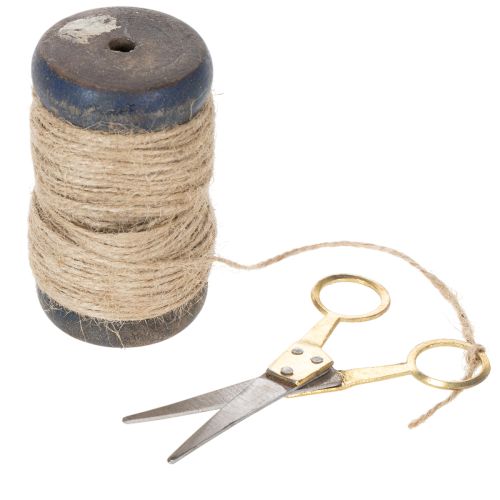 gjenstander Båndspole jutebånd med saks Ø5cm H8cm 2 stk