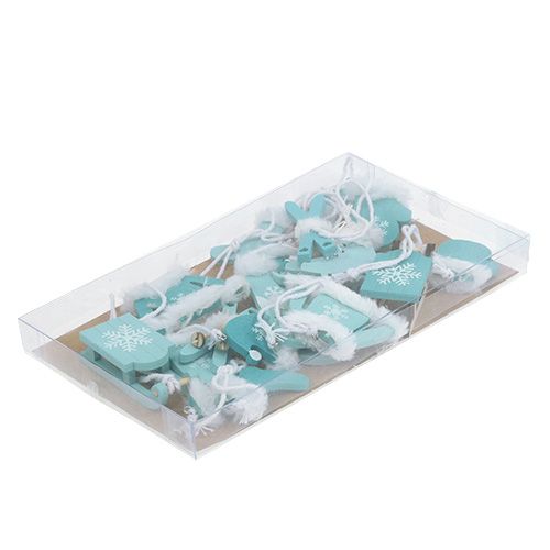 Floristik24 Tredekorasjoner blandes 3,5 cm - 7,5 cm blå, hvit 12 stk