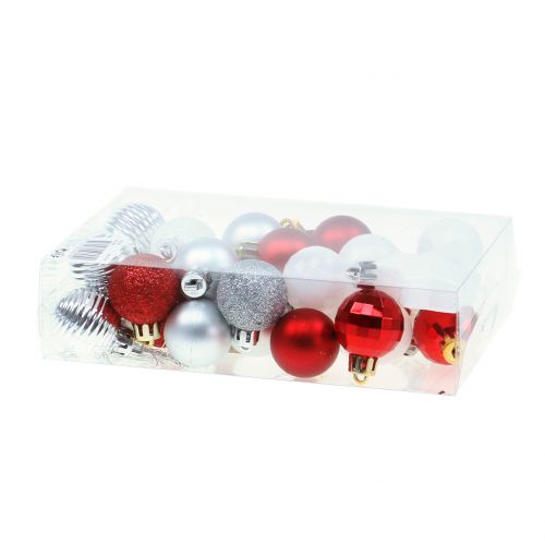 gjenstander Tredekorasjonsblanding rød, hvit, sølv Ø3cm 33stk