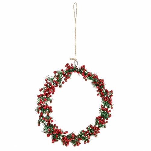 Floristik24 Bærkrans kunstgrønn, rød glitter Ø18cm