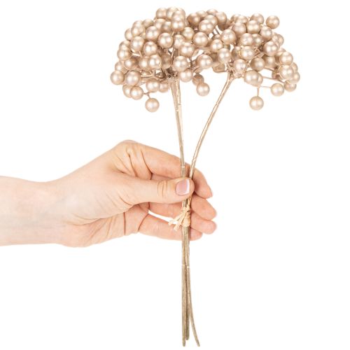 Kunstig bærgren, champagnefarget dekorasjon, 28 cm, 3 stk. | Floristik24.no