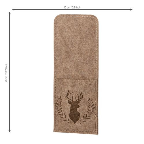 Bestikkpose med hjortemotiv, laget av filt, 26 cm, 4 deler | Floristik24.no