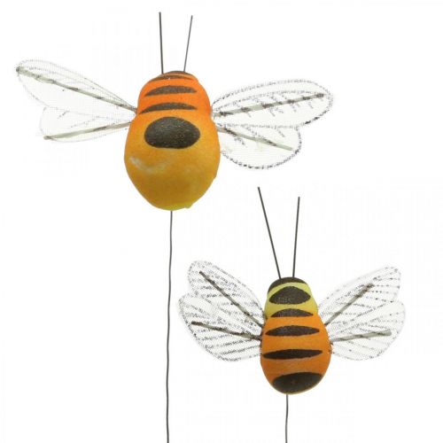 Deco bee, vårdekor, bie on wire oransje, gul B5/6,5cm 12stk