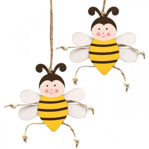 gjenstander Bee å henge, vårdekorasjon, treanheng H9,5cm 6stk