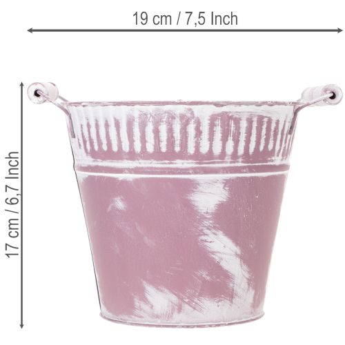 Bøtte i blikk, lilla og hvitvasket, Ø19 cm H17 cm, 1 stk. | Floristik24.no