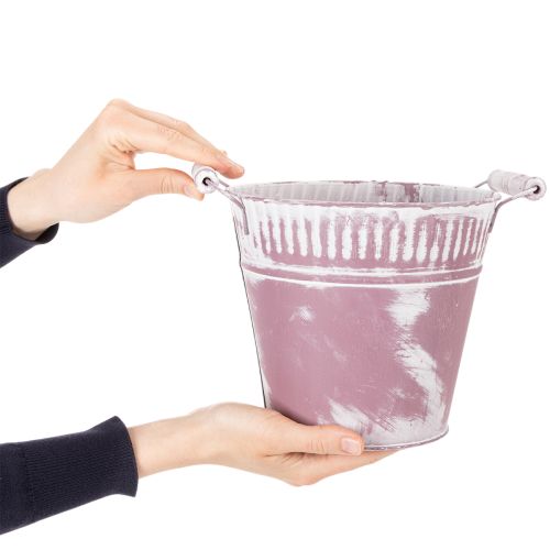 Bøtte i blikk, lilla og hvitvasket, Ø19 cm H17 cm, 1 stk. | Floristik24.no