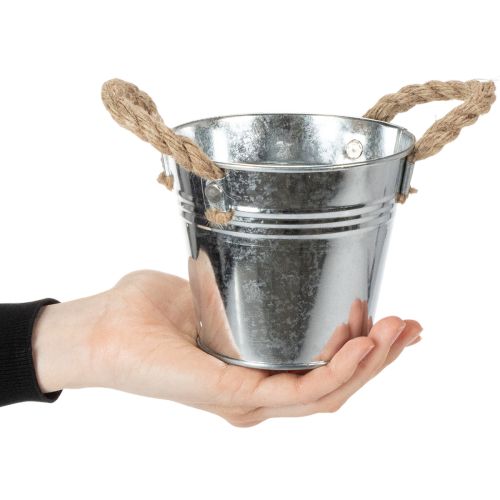 Blank metallbøtte med tauhåndtak, Ø12 cm | Floristik24.no