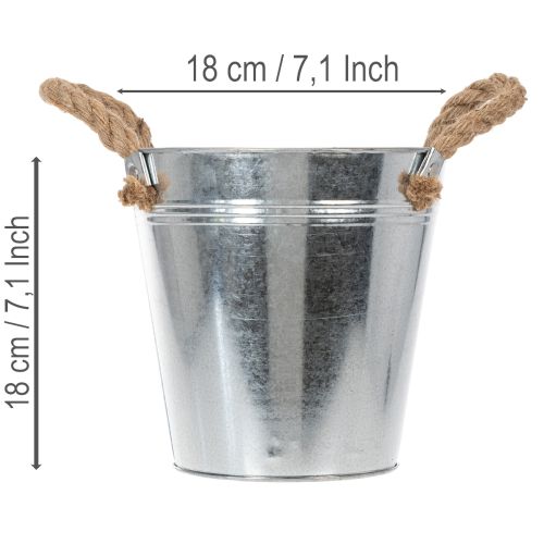 Blank metallbøtte med tauhåndtak, Ø18 cm | Floristik24.no
