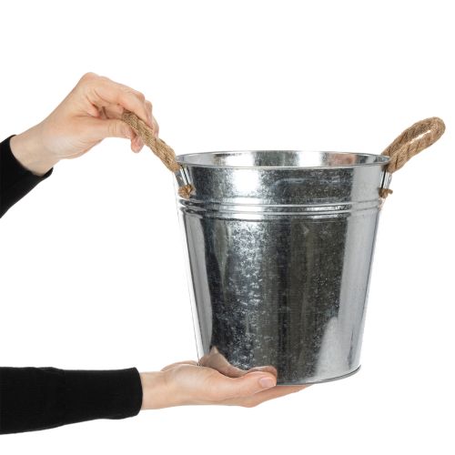 Blank metallbøtte med tauhåndtak, Ø22 cm | Floristik24.no