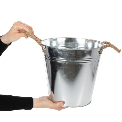 Blank metallbøtte med tauhåndtak, Ø25 cm | Floristik24.no