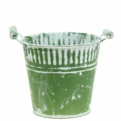 Blikkbøtte grønn hvitkalket Ø16cm H15cm 1 stk | Floristik24.no