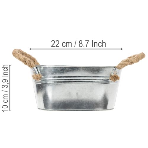 Metallskål med tauhåndtak, sølv, 22 cm høy, 10 cm høy | Floristik24.no