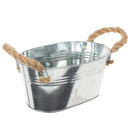 Metallskål med tauhåndtak, sølv, 22 cm høy, 10 cm høy | Floristik24.no
