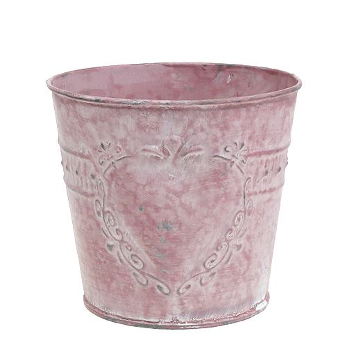 Floristik24 Tinnkanne vasket rosa dekorert Ø14cm H12,5cm