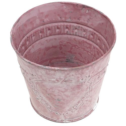 Floristik24 Tinnkanne vasket rosa dekorert Ø14cm H12,5cm