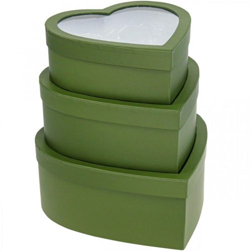 Floristik24 Blomstergaveeske Hjerte Blomstereske Grønn 24/21,5/19 cm Sett med 3