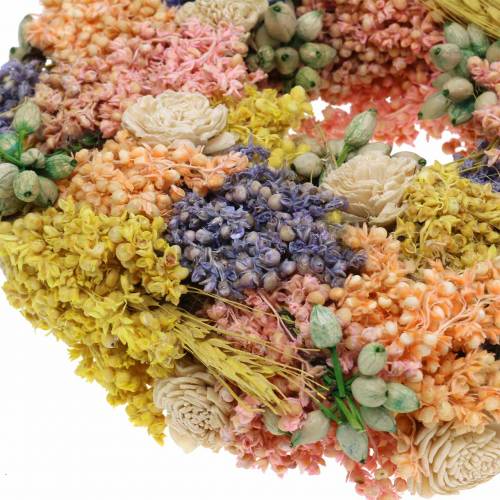 Floristik24 Dekorativ krans av tørt gress og kunstige blomster laks Ø20cm
