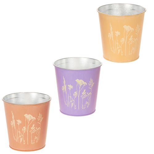 Rund pastellfarget blomsterpotte med blomstermotiv til potteplanter, 12 cm, 3 stk.