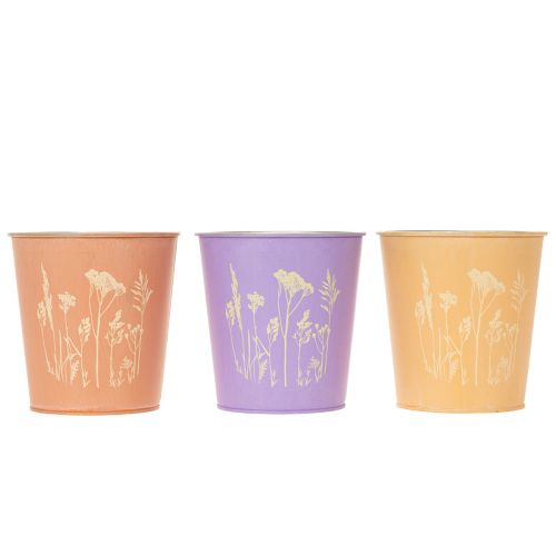 Rund pastellfarget blomsterpotte med blomstermotiv til potteplanter, 12 cm, 3 stk. | Floristik24.no