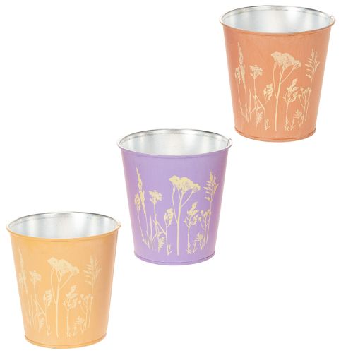 Sett med 3 metallpotter i pastellfarger med blomstermotiv, 10 cm kjøpe | Floristik24.no