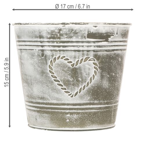 gjenstander Shabby Chic blomsterpotte, metallplanter, hjerteformet, Ø17,5 cm, H15,5 cm
