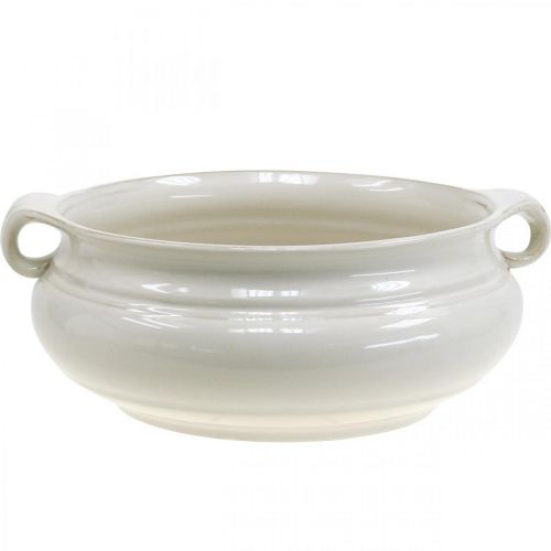 Blomsterpotte med håndtak cachepot keramisk plantepotte hvit Ø26,5cm