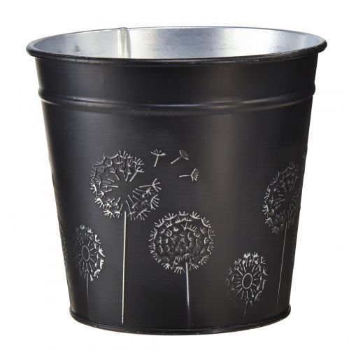 Blomsterpotte sort sølv plantekasse metall Ø12,5cm H11,5cm
