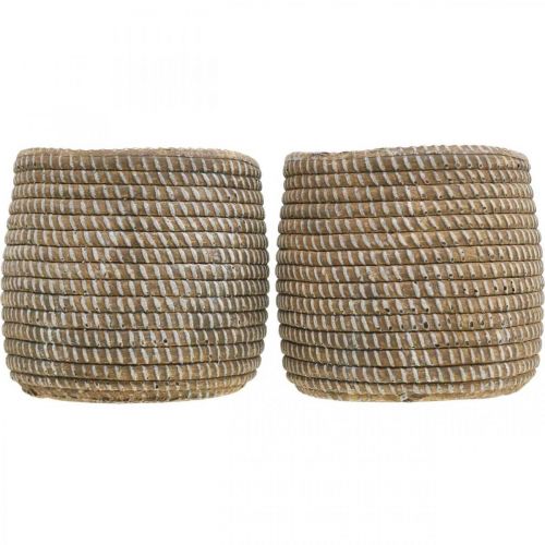 gjenstander Boho blomsterpotte cachepot keramisk flettet look Ø9cm H10,5cm 2stk