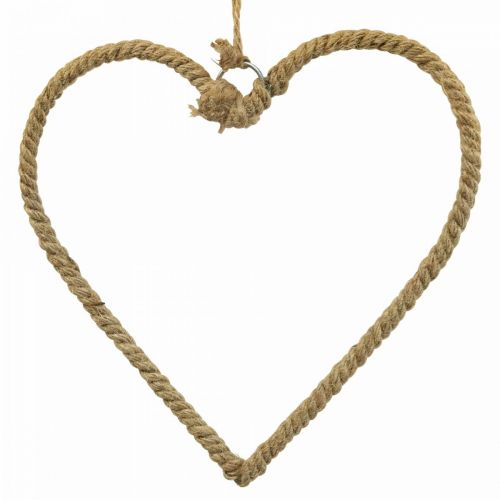 Boho stil, hjertemetallring dekorativ ring jutebånd B23cm 4stk