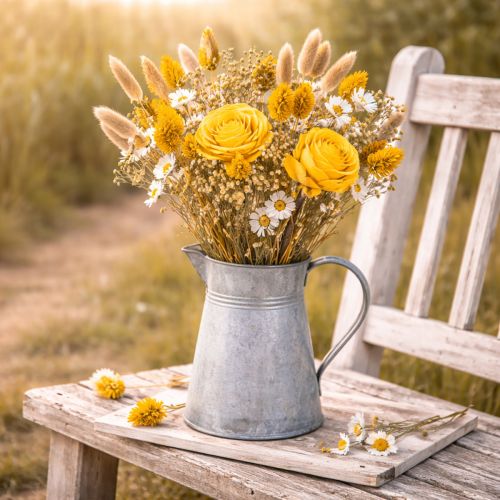 gjenstander Tørket blomsterbukett med roser laget av Sola-tre. Elegant bukett for naturlig hjemmedekorasjon. 50 cm