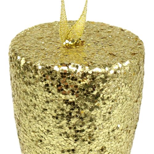 Hanger champagneglass lysgullglitter 15cm nyttårsaften og jul