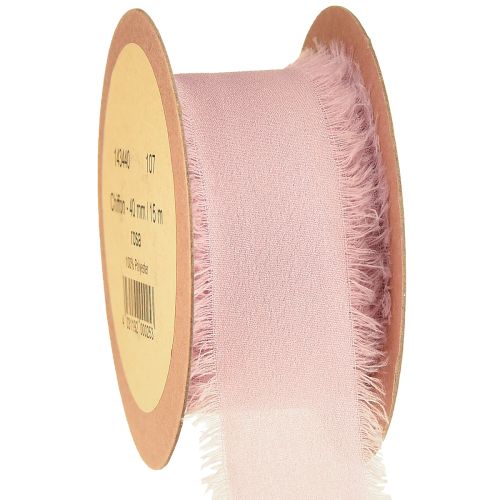 Chiffonbånd rosa stoffbånd med frynser 40mm 15m