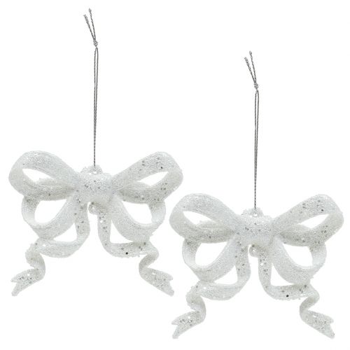 Floristik24 Juletre dekorasjon løkke 9cm med glitter hvit 12stk