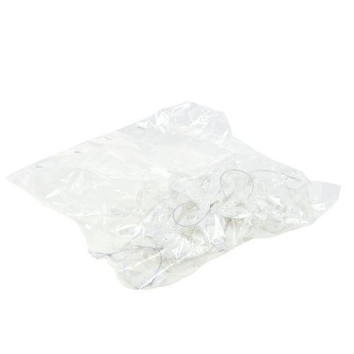 Floristik24 Juletre dekorasjon løkke 9cm med glitter hvit 12stk