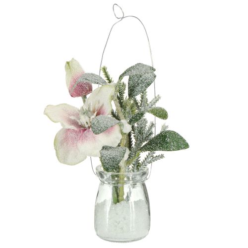 gjenstander Kunstig julerose i glass, kunstige blomster til oppheng, H22 cm