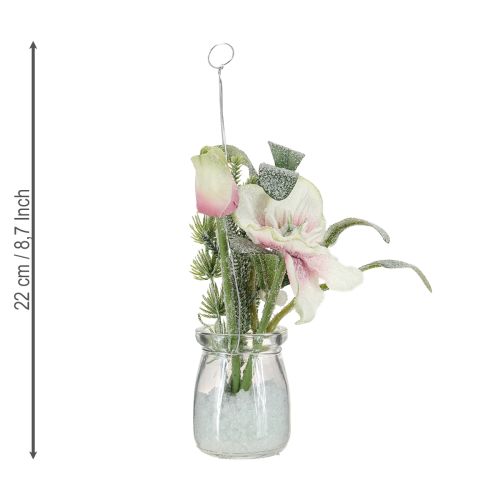 gjenstander Kunstig julerose i glass, kunstige blomster til oppheng, H22 cm